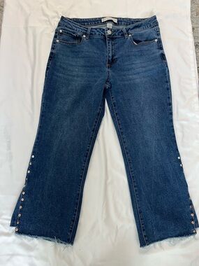 Est. 1946 Mid Rise Dark Blue Wide-Leg Crop Jeans with Side Snap Detail